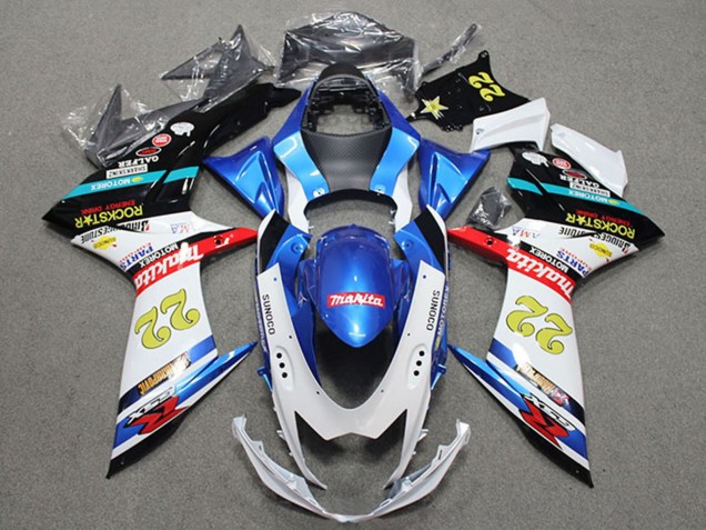 Carenados Moto Suzuki GSXR 600 2011-2024 - Azul Blanco Rojo Negro Rockstar 22 Fábrica
