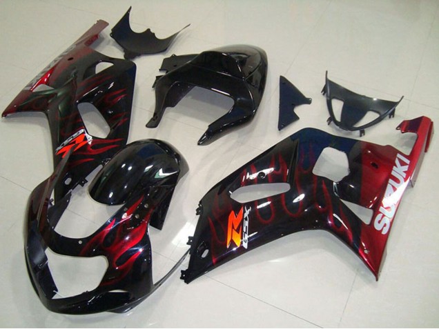 Carenados Moto Suzuki GSXR 750 2001-2003 - Negro Brillante Rojo Llama Fábrica