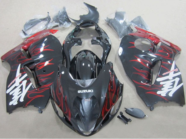 Carenados Moto Suzuki GSXR 1300 Hayabusa 1996-2007 - Negro Rojo Llama Fábrica