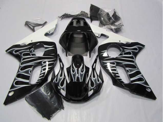 Negro Blanco Llama Carenado Moto Yamaha R6 98-02 Negro Blanco Llama Carenado Moto Yamaha R6 98-02