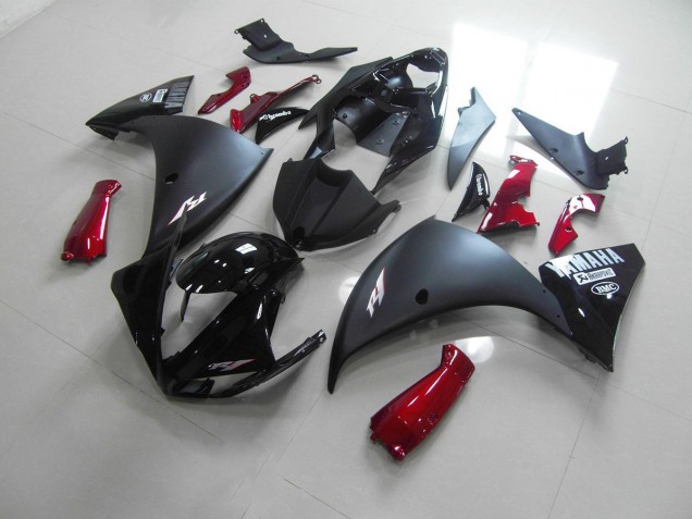 Negro Mate Rojo Carenado Moto Yamaha R1 12-14 Negro Mate Rojo Carenado Moto Yamaha R1 12-14