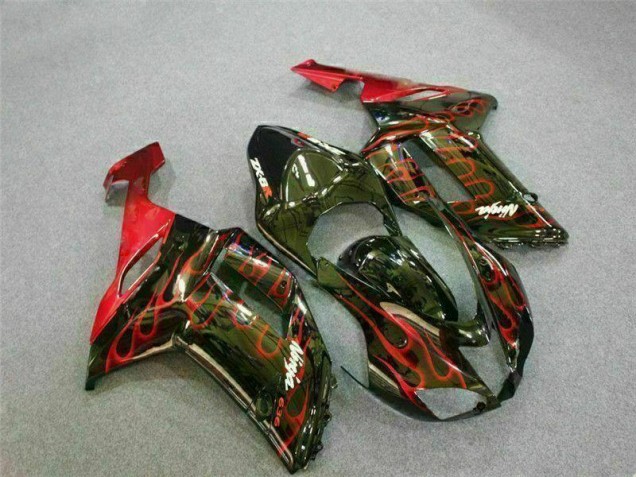 Negro Rojo Llama Kit Carenado Moto Kawasaki ZX6R 07-08 Negro Rojo Llama Kit Carenado Moto Kawasaki ZX6R 07-08