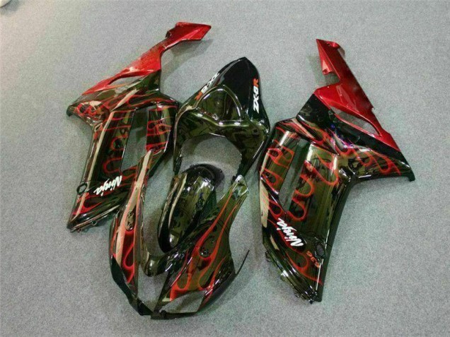 Negro Rojo Llama Kit Carenado Moto Kawasaki ZX6R 07-08 Negro Rojo Llama Kit Carenado Moto Kawasaki ZX6R 07-08