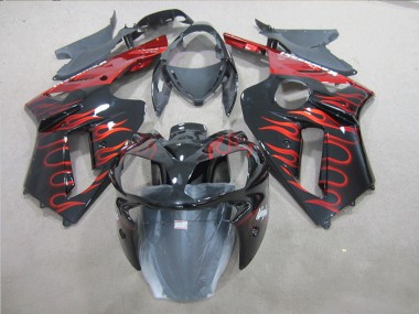 Negro Rojo Llama Kits Completo Carenado Moto ABS Kawasaki ZX6R 07-08