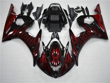 Negro Rojo Llama Plástico Moto Yamaha R6 03-05