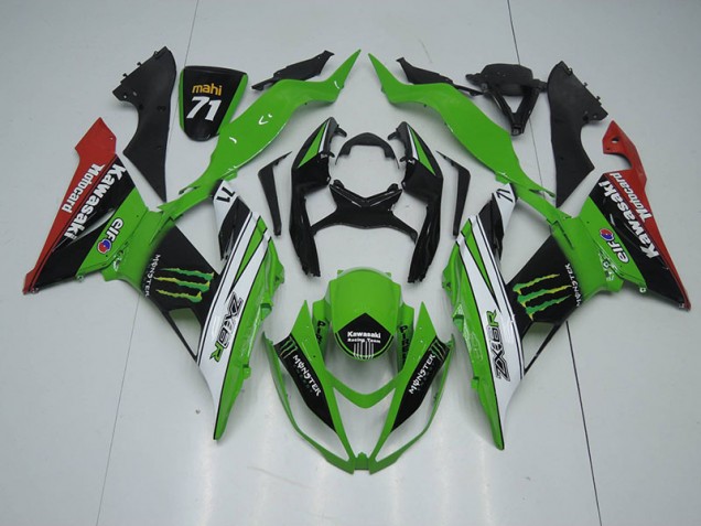 Negro Verde Blanco Monster Carenado Moto Kawasaki ZX6R 13-18 Negro Verde Blanco Monster Carenado Moto Kawasaki ZX6R 13-18