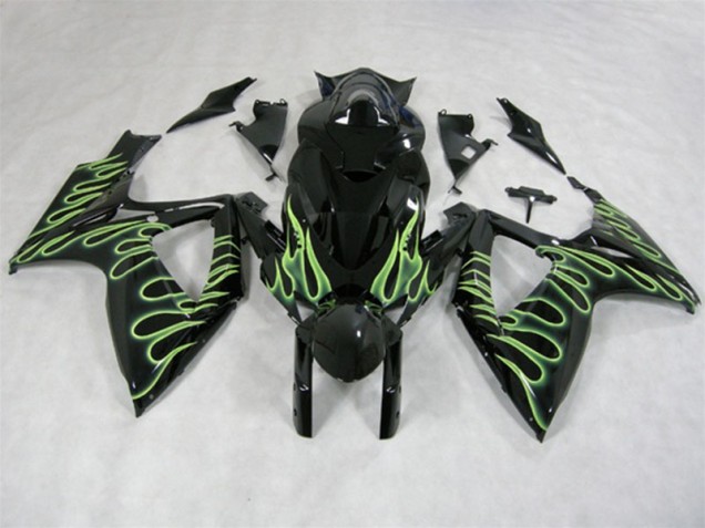 Negro Verde Llama Carenado Moto Suzuki GSXR 600 K6 06-07 Negro Verde Llama Carenado Moto Suzuki GSXR 600 K6 06-07