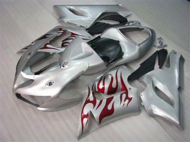 Plata Rojo Llamas Carenado Moto Kawasaki ZX6R 05-06