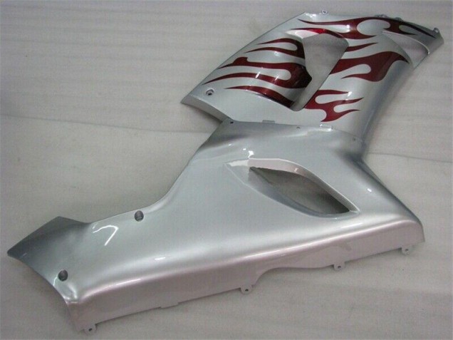 Plata Rojo Llamas Carenado Moto Kawasaki ZX6R 05-06