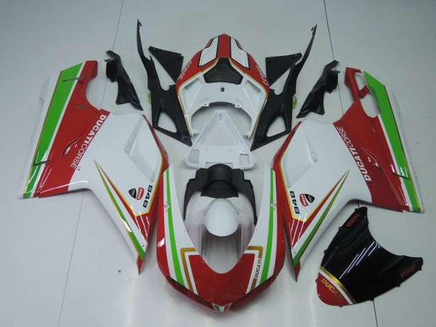 Rojo Blanco & Verde Carenado Moto Ducati 848 1098 1198 07-14 Rojo Blanco & Verde Carenado Moto Ducati 848 1098 1198 07-14
